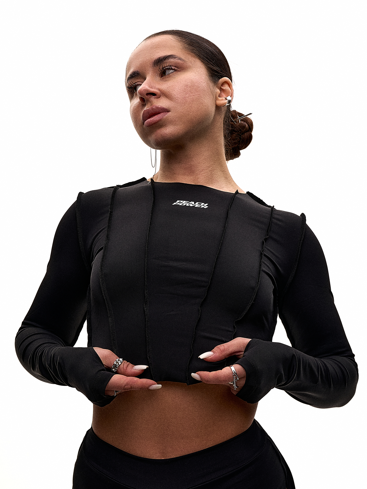 топ для танців з отворами для пальців чорний